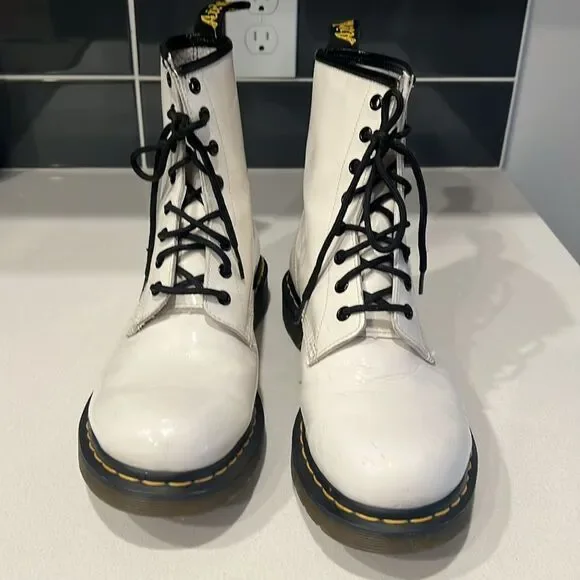 Dr. Martens White 1460 W Smooth Leather Lace Up Boots - Picture 8 of 14